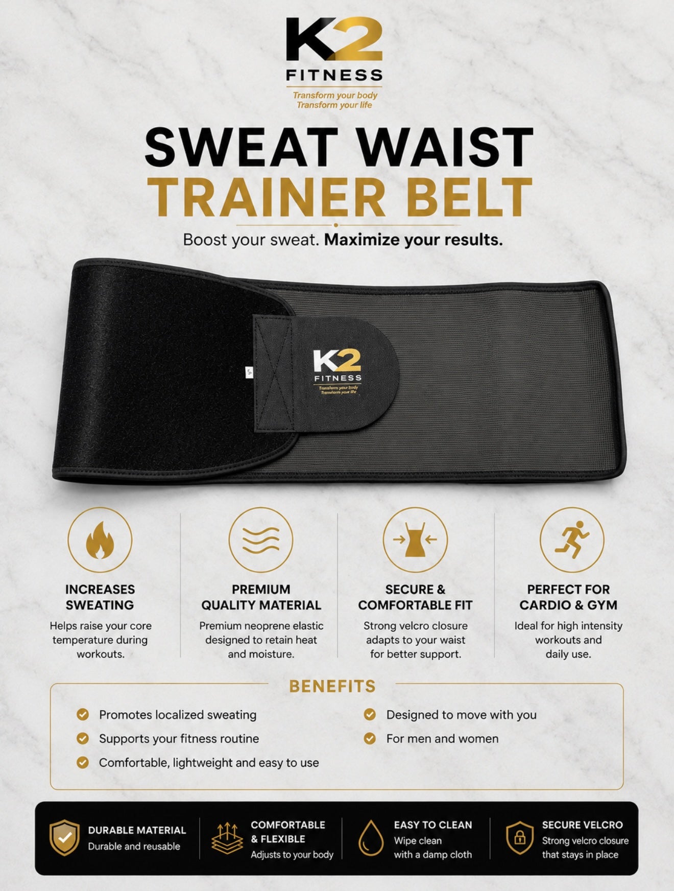 K2-Fitness Sweat Waist Trainer Belt