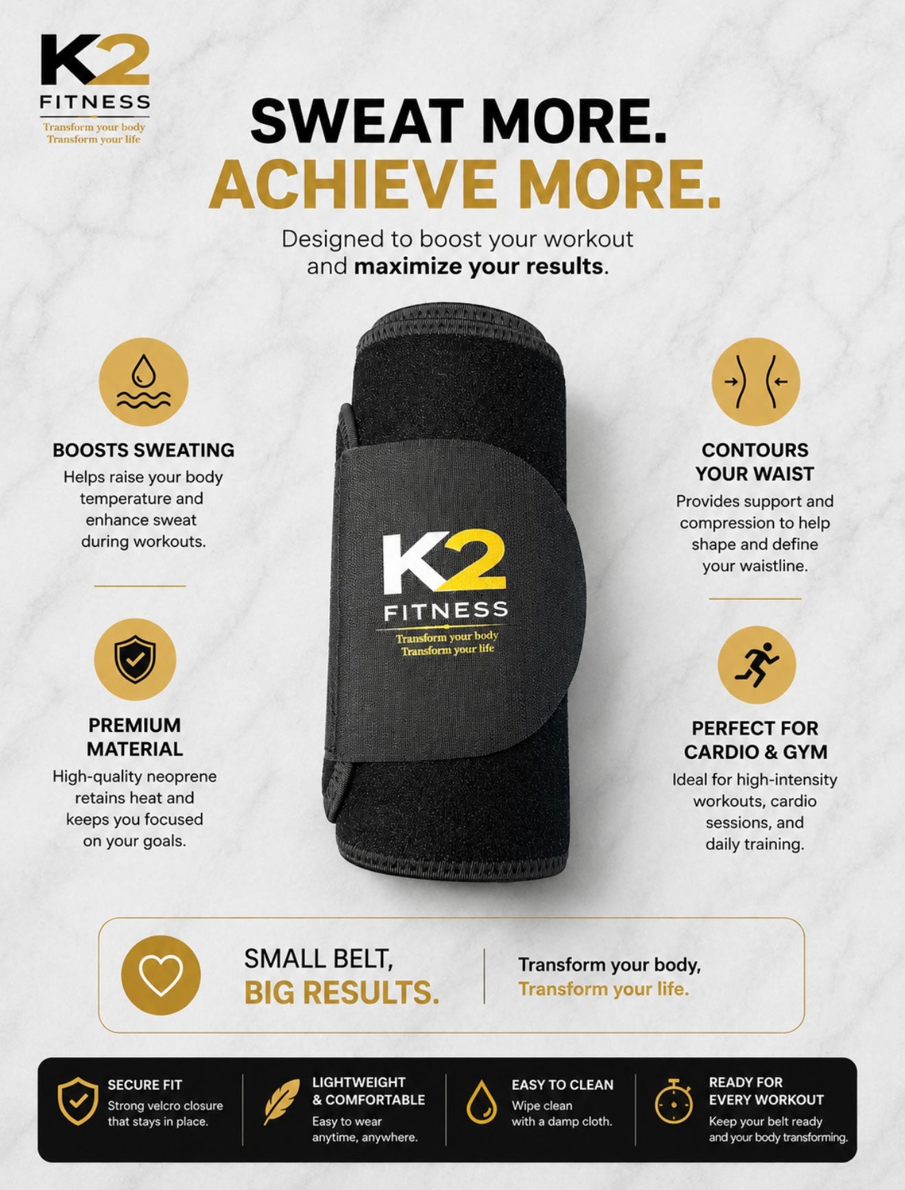 K2-Fitness Sweat Waist Trainer Belt